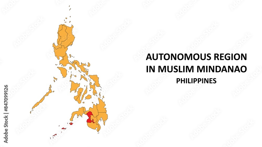 Poster autonomous region in muslim mindanao map in philippines. vector map of philippines. regions map of p