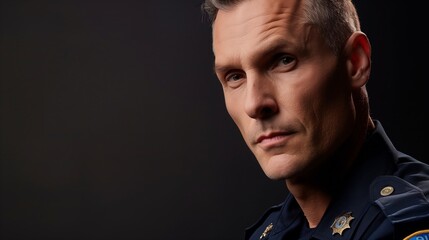 Obraz premium Caucasian Male Police Officer in Uniform Looking at Camera