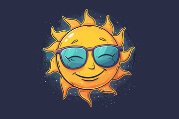 Smiling Sun Character with Sunglasses, Cute Summer Weather Cartoon Illustration