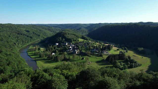 Serene Belgian Ardennes: A Breathtaking Panorama of Frahan and River Less