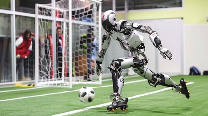 robot playing demostration football game