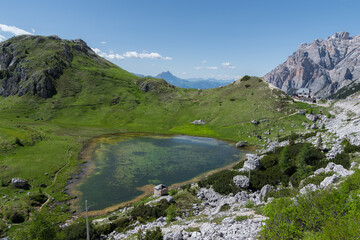 Valparola Pass in summer, Dolomites, Italy