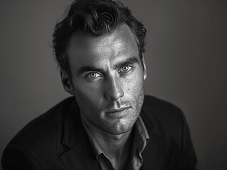 Obraz premium Black and White Portrait of a Handsome Young Man