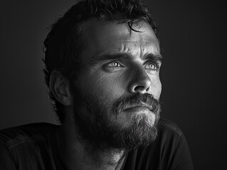 Contemplative Man in Black and White