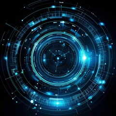 Fototapeta premium Abstract futuristic background with blue glowing elements and circular atmosphere of digital technology and innovation. filled with holographic lines representing data or information flow.