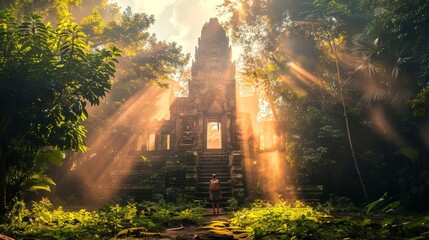 Fototapeta premium Ruin of ancient temple in deep tropical rainforest.
