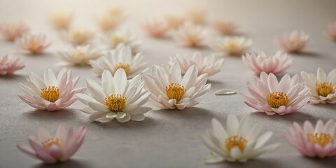 Fototapeta premium Soft and delicate lotus flowers arranged artistically on a textured backdrop with subtle light