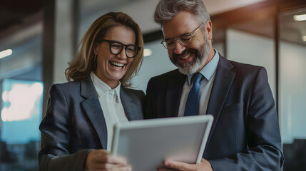 Professional Business Colleagues Using Tablet in Modern Office Setting