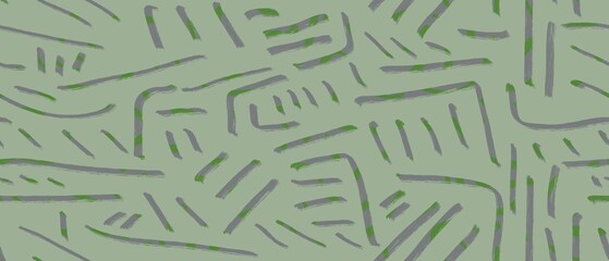 Seamless abstract textured pattern. Texture in grey, green. Digital brush strokes background. Lines, stains. Illustration. Design for textile fabrics, wrapping paper, background, wallpaper, cover.
