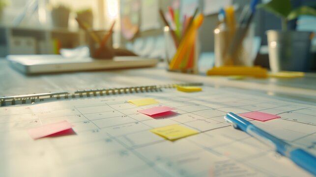 Time management and meeting information. Effective work planning with a precise schedule, ensuring productivity and organization in a professional setting with clear deadlines and goals.