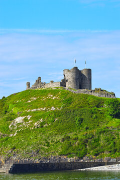 Cricieth Castle on a hill by the sea