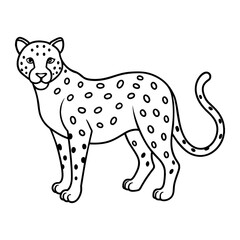 Leopard Vector Illustration Line Art - Leopard  Line Art Silhouette, Animal Coloring Book Page For Kids. Leopard Black And White Vector Illustration Line Art For Kids Coloring Book.
