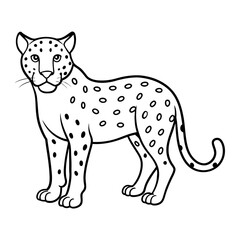 Leopard Vector Illustration Line Art - Leopard  Line Art Silhouette, Animal Coloring Book Page For Kids. Leopard Black And White Vector Illustration Line Art For Kids Coloring Book.
