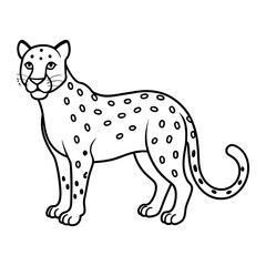 Leopard Vector Illustration Line Art - Leopard  Line Art Silhouette, Animal Coloring Book Page For Kids. Leopard Black And White Vector Illustration Line Art For Kids Coloring Book.
