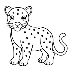 Leopard Vector Illustration Line Art - Leopard  Line Art Silhouette, Animal Coloring Book Page For Kids. Leopard Black And White Vector Illustration Line Art For Kids Coloring Book.
