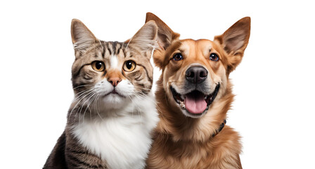 Portrait of Happy dog and cat. Dogs and cats are cheerful PNG 