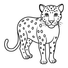 Leopard Vector Illustration Line Art - Leopard  Line Art Silhouette, Animal Coloring Book Page For Kids. Leopard Black And White Vector Illustration Line Art For Kids Coloring Book.
