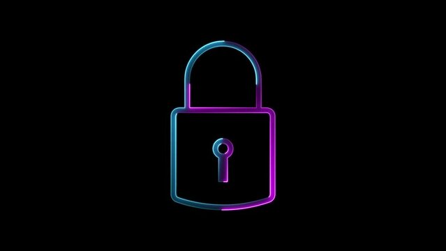 Abstract neon shine lock icon animation with black background.