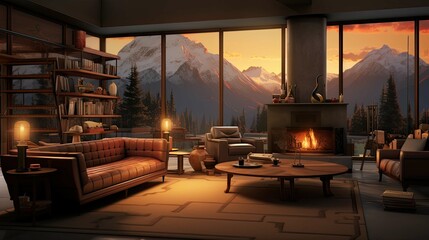 Star Mountain View Suite Interior Reference. AI generated art illustration.