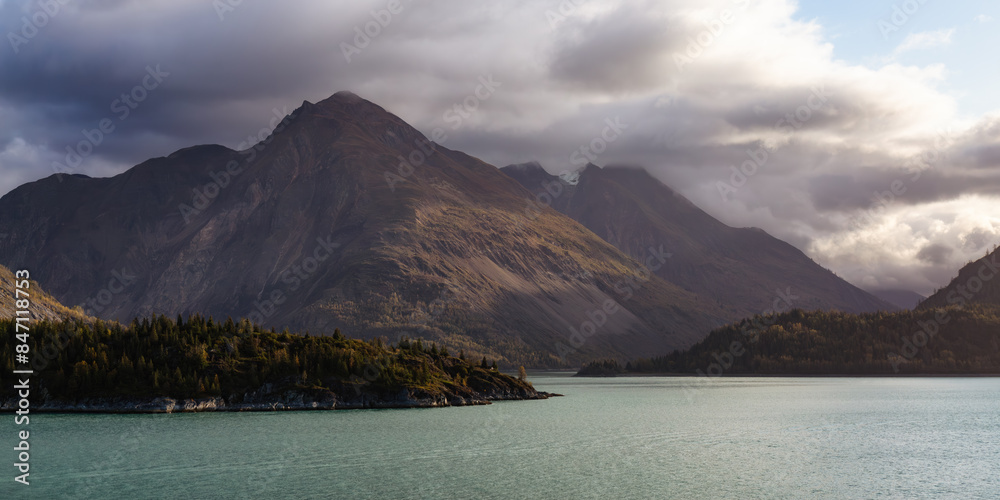 Wall mural Dramatic Cloudy Morning over Alaska Coast. Nature Background