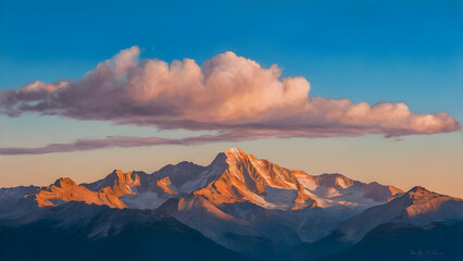 Naklejka premium Cirrus Clouds Dance Majestic Sunset Over Peaks