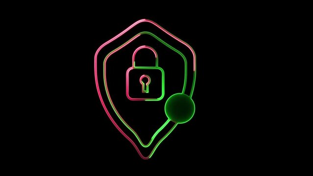 Abstract neon shine lock icon animation with black background.