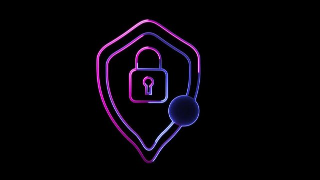 Abstract neon shine lock icon animation with black background.