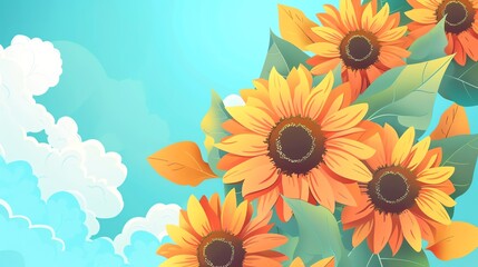 Obraz premium Vibrant Sunflowers Blooming Under Soft Blue Sky, Embodying Summer Warmth