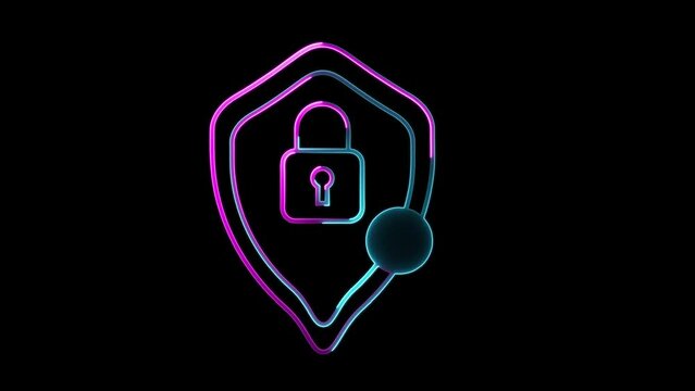 Abstract neon shine lock icon animation with black background.