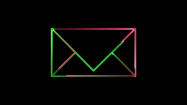 Abstract neon shine mailbox icon animation with black background.