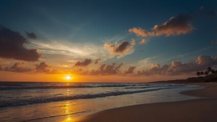 Obraz premium vibrant sunset over a tranquil beach