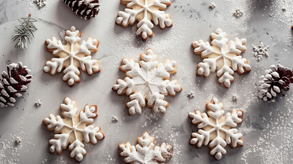 Fototapeta premium Snowflake Holiday Cookies with Icing Sugar