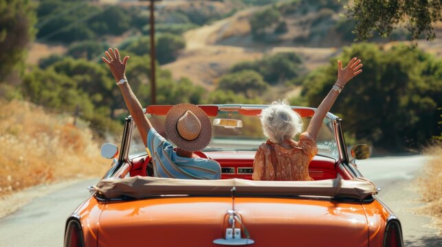A couple of people riding in the back of a car
