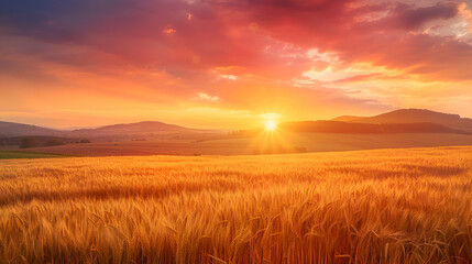 Fototapeta premium Sunset in the wheat field natural background
