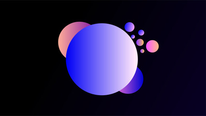 Glowing blue gradient circle with mini circles over dark black and blue gradient presentation background