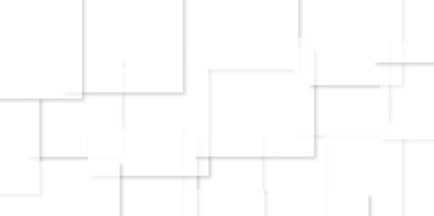 Abstract design with white transparent material in triangle and square shapes on white background. Square in bright light with paper texture.Modern and creative design with different size white boxes.