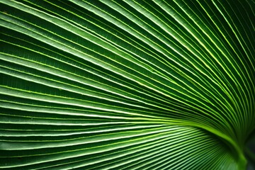 Fototapeta premium Explore detailed green leaf with textured surface, parallel lines, curves, and discolorations