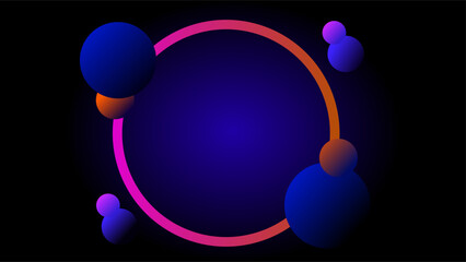 Blue pink and orange colors of circles and outlines over dark blue glowing background