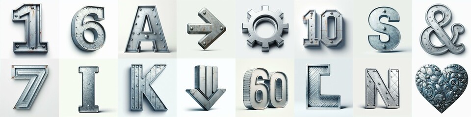 Fototapeta premium Galvanized steel Lettering Typeface. AI generated illustration