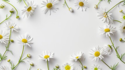 High-key mockup with white daisies on a plain background creating a floral frame © Ivan