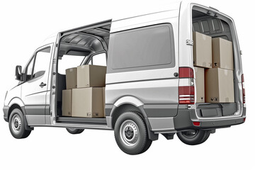 Naklejka premium A white van is loaded with boxes