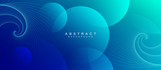 Blue gradient abstract background with circle shapes. Swirl lines element. Spiral lines. Modern graphic design. Suit for brochure, poster, cover, flyer, booklet, banner. Vector illustration