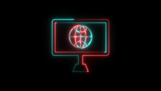 abstract neon shine,monitor icon animation,wit dark background.