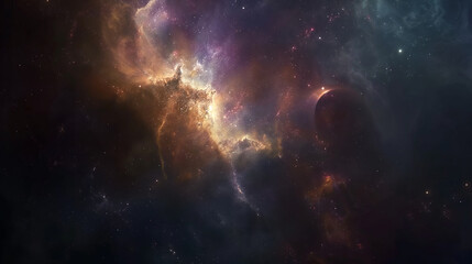 Obraz premium A breathtaking image of a colorful space nebula with hues of purple, blue, and orange