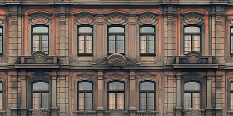 Fototapeta premium Elegant classical architecture with rich ornamentation on a city apartment building facade