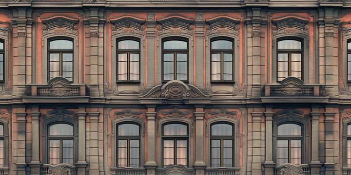 Elegant classical architecture with rich ornamentation on a city apartment building facade