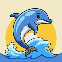 Fototapeta premium A playful dolphin leaping out of the ocean waves vector illustration