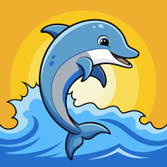 A playful dolphin leaping out of the ocean waves  vector illustration