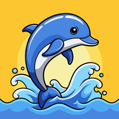 A playful dolphin leaping out of the ocean waves  vector illustration