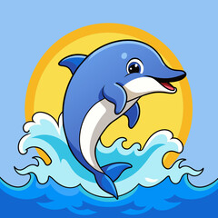 Obraz premium A playful dolphin leaping out of the ocean waves vector illustration